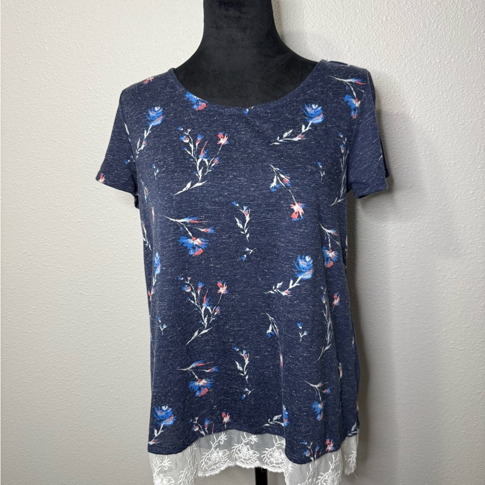 Maurices Navy Blue Floral Short Sleeve Top